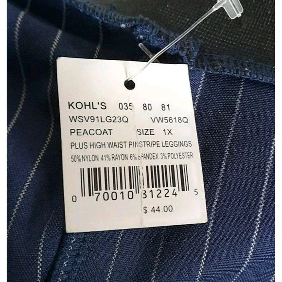 Simply Vera Wang Pinstripe Navy Blue White High Waist Leggings Plus Size 1X NWT - Picture 7 of 7